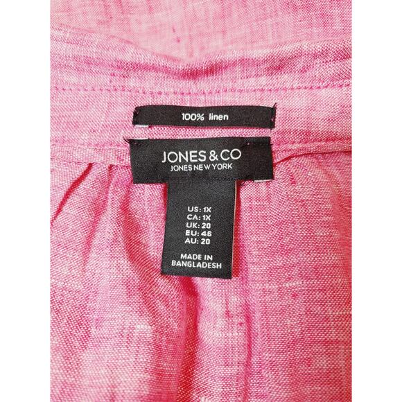 Jones NY Womens 1X 100% Linen Oversized Tunic Top Pink Beach Vacation Resort - Picture 6 of 10
